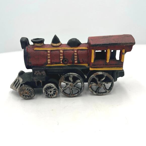 Vintage Cast Iron Toy Red/Black Train Steam Engine Locomotive 9"x2.5" - Picture 9 of 13